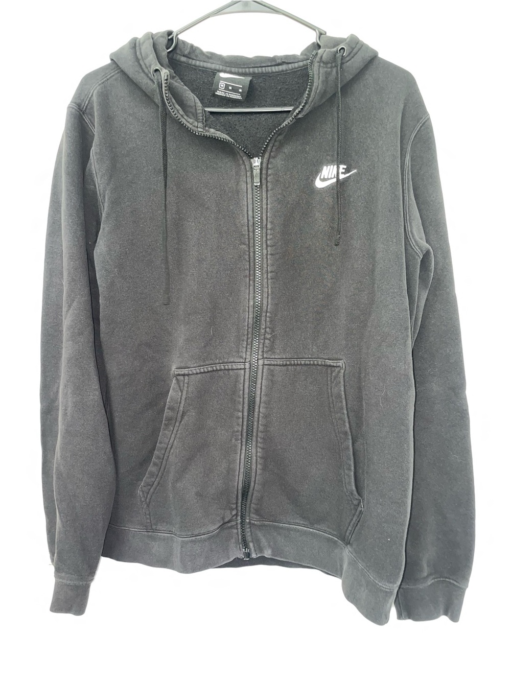 Nike Sportswear Men’s Medium Full Zip Hoodie Black Faded Wash Swoosh Fleece